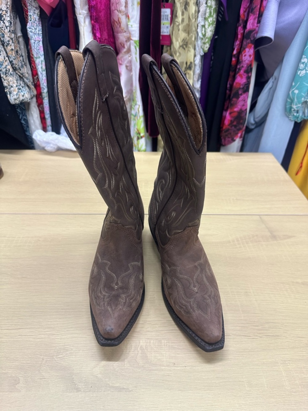 Laredos Women’s Brown Leather Lea Vamp Fox Western Boots Size 7W EUC